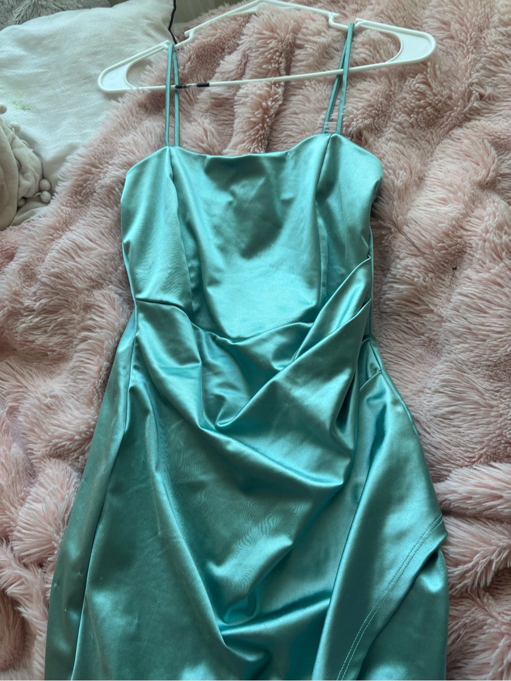 Windsor Satin Strapless Dress in Aqua Blue